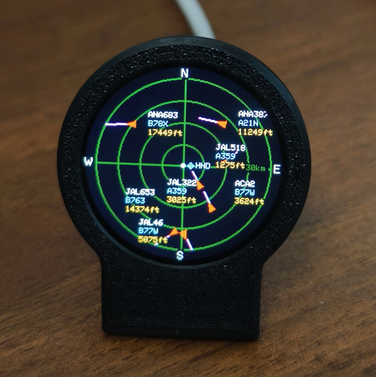 USB-C Deskradar, Live ADS-B Flight Tracker Gadget with Sonar Grid Screen With 3D Printed Case Aviation Desk Decor