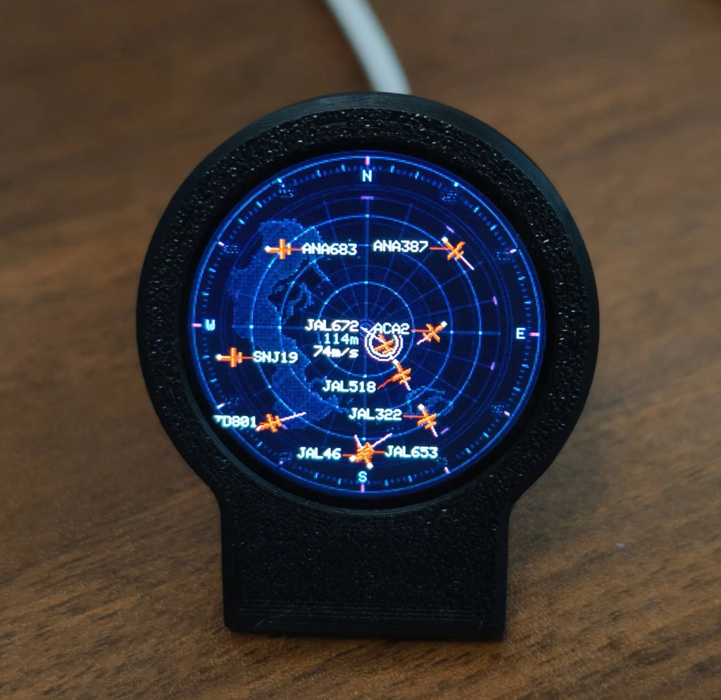 USB-C Deskradar, Live ADS-B Flight Tracker Gadget with Sonar Grid Screen With 3D Printed Case Aviation Desk Decor