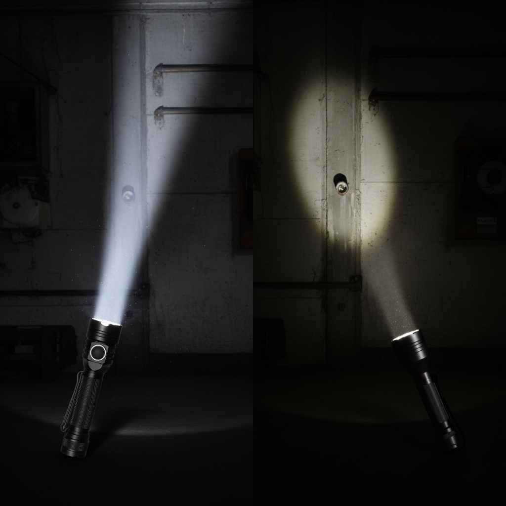 LumeX Pro vs lanterna comum — comparação de feixe de luz, diferença clara de potência